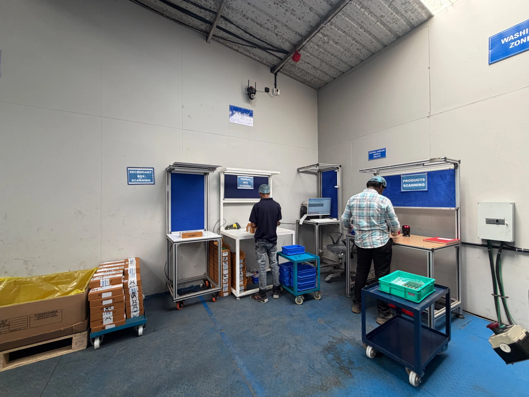 Packing and scanning station on the factory floor